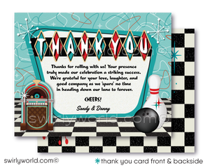 Retro Bowling 1950s Mid-Century Wedding Engagement Party Invitation Digital Download