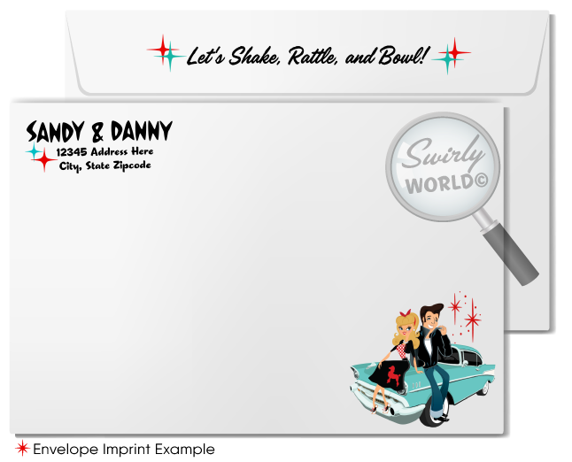 Retro Bowling Theme Mid-Century Rockabilly Engagement Party Invitations with Starbursts!