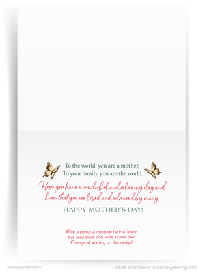 Mother's Day card with butterflies and a personalized message area on a white background