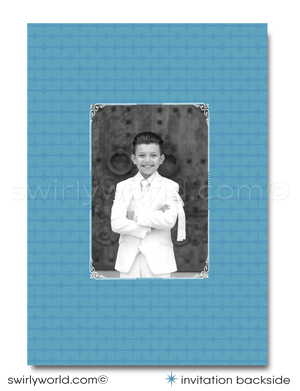 Cool Retro Modern First 1st Holy Communion Invitation and Thank You Card Digital Download