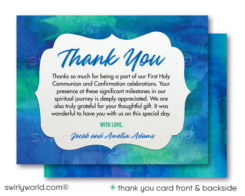 Dual Sacrament Invitation and Thank You Set - First Holy Communion & Confirmation, Editable Watercolor Design