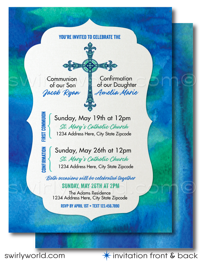 Dual Sacrament Invitation | Customizable First Holy Communion & Confirmation Ceremony Cards Dual Sacrament Invitation | Customizable First Holy Communion & Confirmation Ceremony Cards