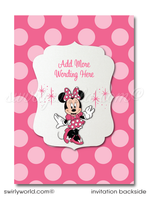 Retro Pink Polkadot Classic Minnie Mouse Birthday Party Invite Digital Download