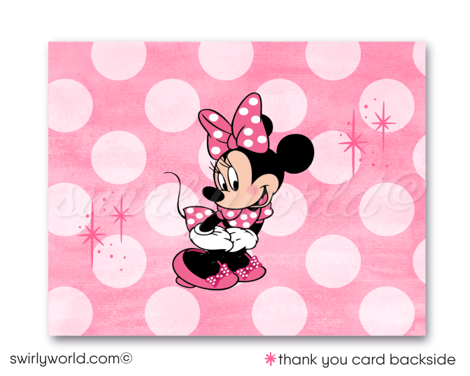 Minnie Mouse "Oh-Twodles" Pink Polka-dot Birthday Party Printed Invitation Set