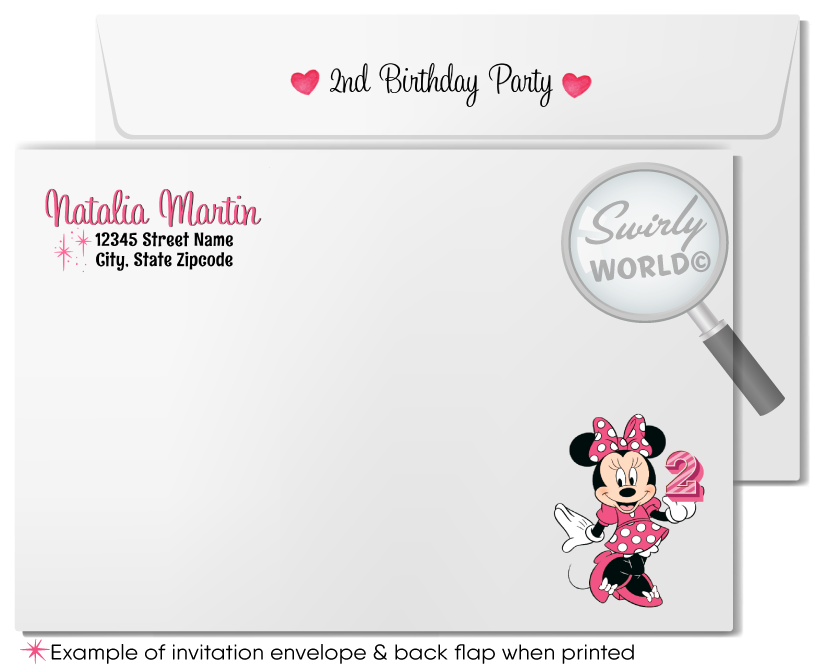 Minnie Mouse "Oh-Twodles" Pink Polka-dot Birthday Party Printed Invitation Set