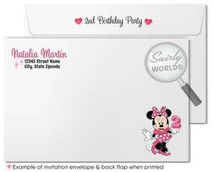 Minnie Mouse "Oh-Twodles" Pink Polka-dot Birthday Party Printed Invitation Set