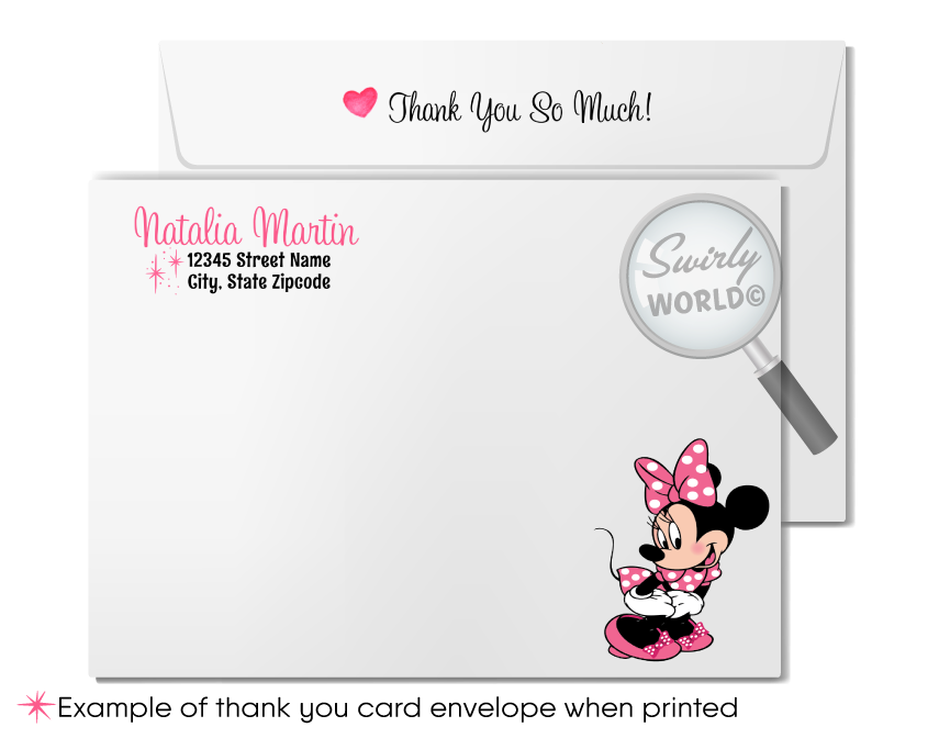 Minnie Mouse "Oh-Twodles" Pink Polka-dot Birthday Party Printed Invitation Set