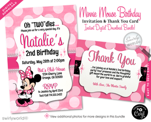 Retro Pink Polkadot Classic Minnie Mouse Birthday Party Invite Digital Download