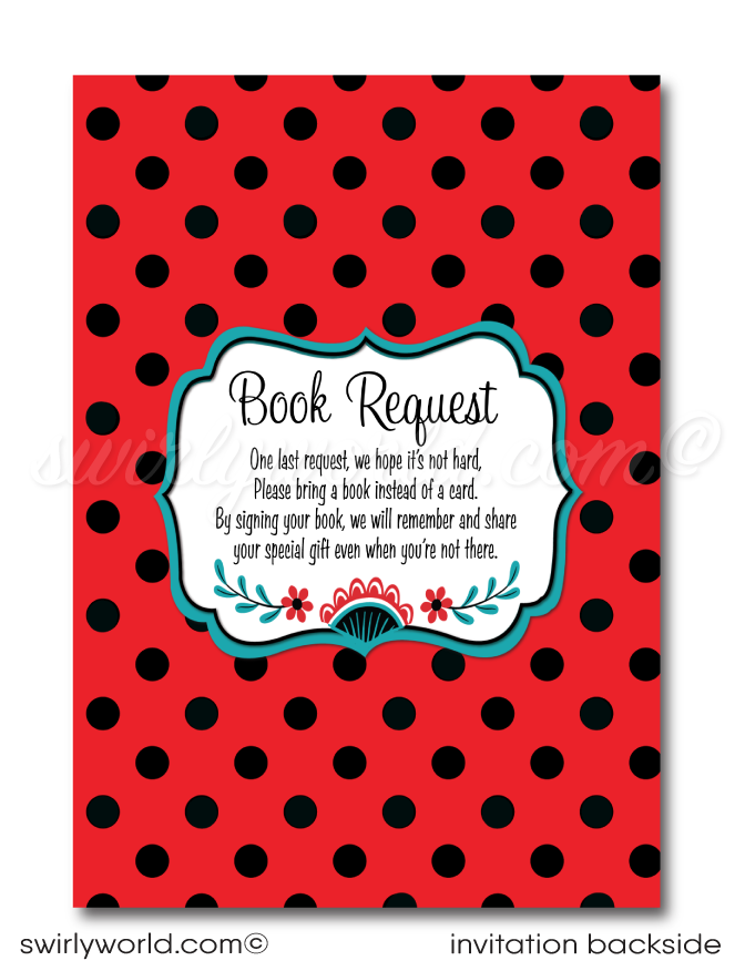 Retro Red and Black Polka-dot Kitsch Vintage Ladybug 1st Birthday Party Invitation Book Request Card for Girls