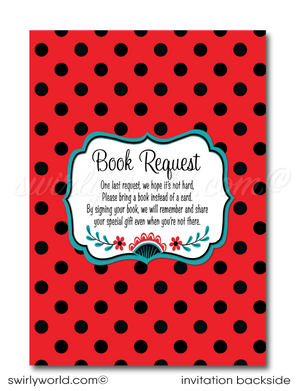 Retro Red and Black Polka-dot Kitsch Vintage Ladybug 1st Birthday Party Invitation Book Request Card for Girls
