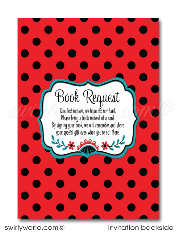 Retro Red and Black Polka-dot Kitsch Vintage Ladybug 1st Birthday Party Invitation for Girls