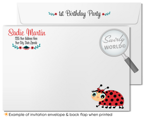 Retro Red Polka-dot Kitsch Vintage Ladybug 1st Birthday Party Invitation Digital Download