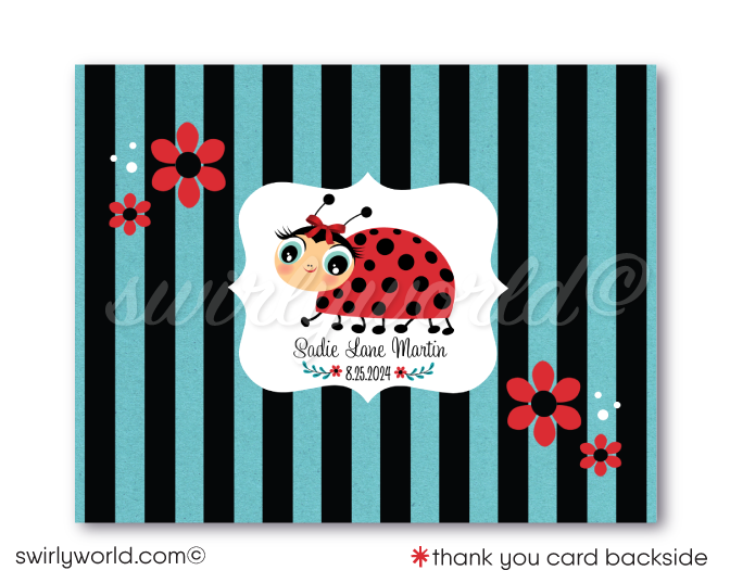 Retro Red Polka-dot Kitsch Vintage Ladybug 1st Birthday Party Invitation Digital Download