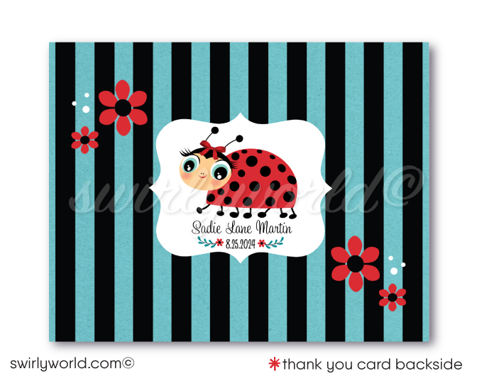 Retro Red and Black Polka-dot Kitsch Vintage Ladybug 1st Birthday Party Invitation for Girls