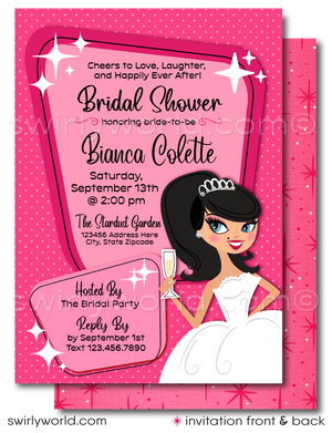 Step into a world of timeless elegance and whimsical charm with our Retro Atomic Mid-Century Modern Vintage Bridal Shower Pinup Girl Printed Invitation and Thank You Card Design. This exquisite set, inspired by the enchanting 1950s-1960s era, captures the essence of mid-century modern aesthetics splendidly.