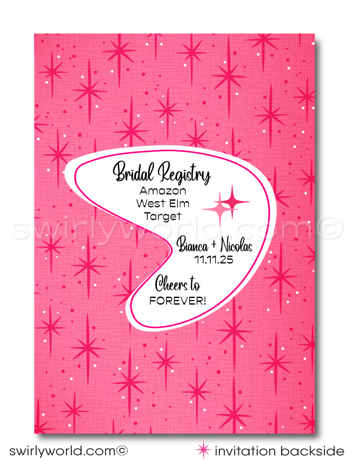 1950s-1960s Retro Mid-Century Mod Pink Pin-Up Girl Bridal Shower Invitation Digital Download