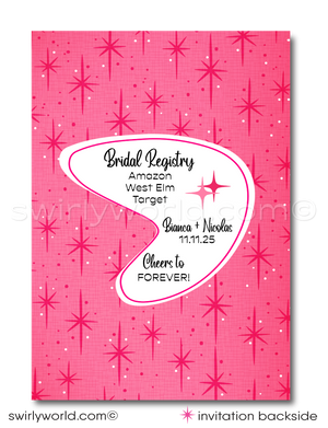 1950s-1960s Retro Mid-Century Mod Pink Pin-Up Girl Bridal Shower Invitation Digital Download