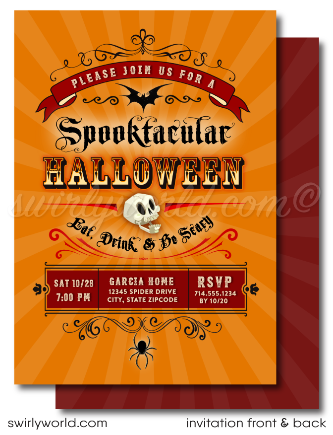Adults Only Halloween Party Spooktacular Retro Vintage Printed Invitations and Envelopes