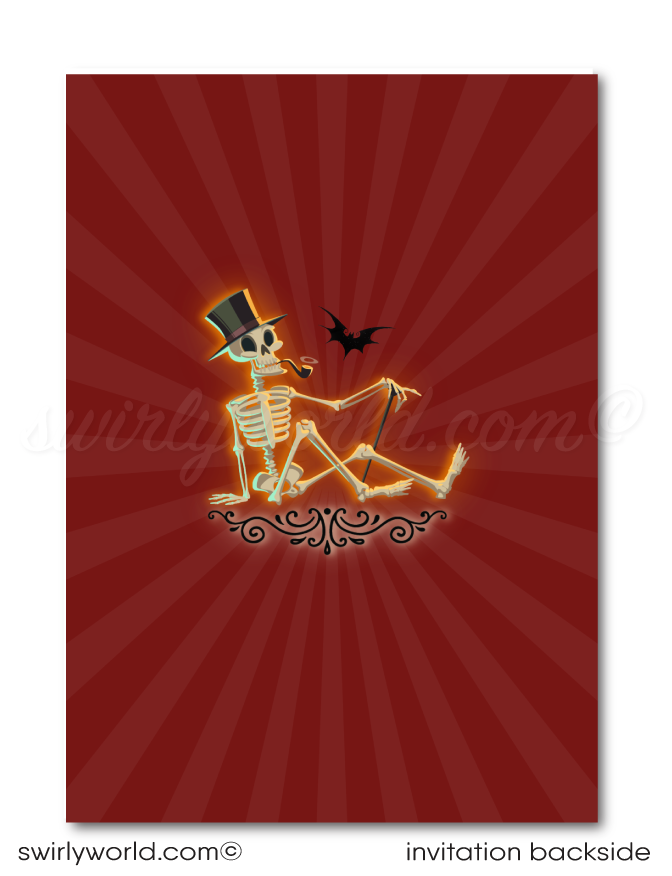 Elevate your Halloween party with Swirly World's "Boos and Booze" Cocktail Party invitations! This chic, vintage-inspired design blends retro charm and captivating typography, perfect for an adults-only celebration. Customize easily and share through print, text, email, or e-vite. Make your event unforgettable!