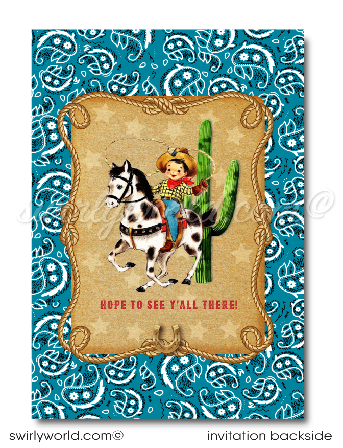 Vintage 1950s Cowboys and Indians Country Western Buckaroo Birthday Invitations for Boys