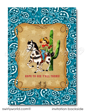 Vintage 1950s Cowboys and Indians Country Western Buckaroo Birthday Invitations for Boys