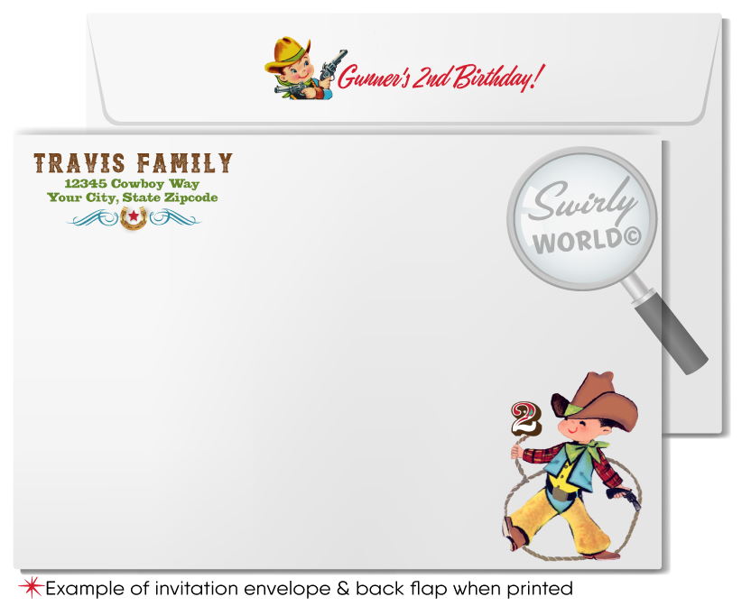 Vintage 1950s Cowboys and Indians Country Western Buckaroo Birthday Invitations for Boys