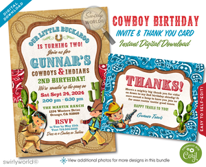 Vintage 1950s Cowboys and Indians Country Western Buckaroo Birthday Invitations for Boys