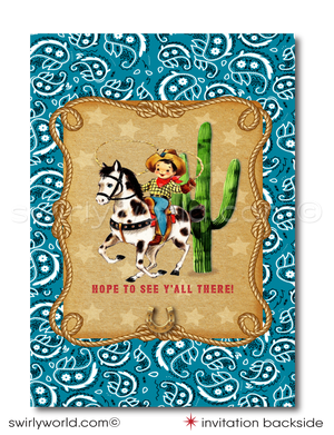 Vintage 1950s "Cowboys and Indians" Country Western Birthday Party Invitations for Boys
