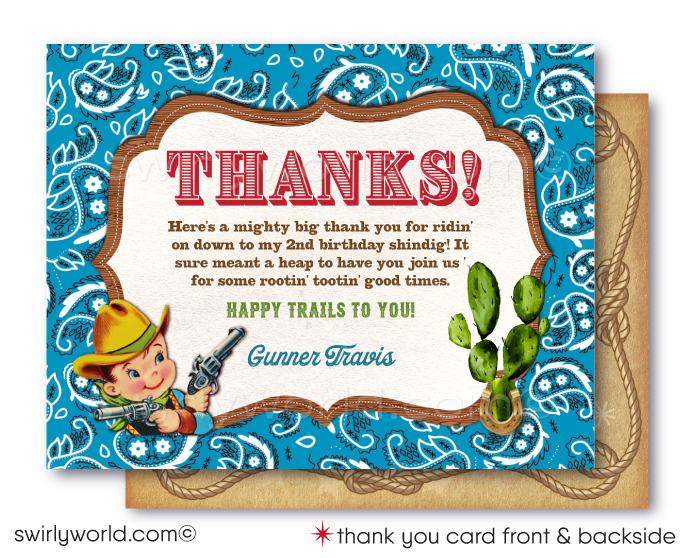 Vintage 1950s "Cowboys and Indians" Country Western Birthday Party Invitations for Boys