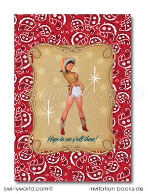 Retro Rockabilly 1950's Western Pinup Cowgirl 50th Birthday Party Invitation Digital Download