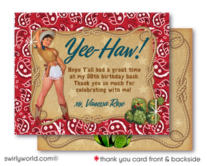 Retro Rockabilly 1950's Western Pinup Cowgirl 50th Birthday Party Invitation Digital Download