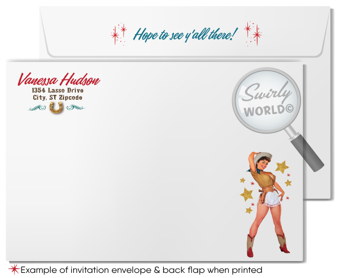 Retro Rockabilly 1950's Western Pinup Cowgirl 50th Birthday Party Invitation Digital Download