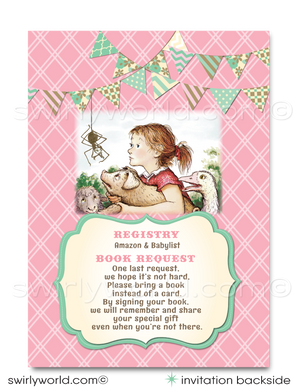 Vintage Charlotte's Web Baby Shower Invitation Set - Classic Barnyard Theme with Envelopes & Thank You Cards