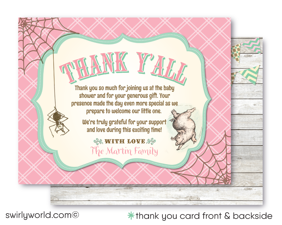 Embrace the charm of a timeless classic with our Charlotte's Web Baby Shower Digital Downloadable Set, designed to celebrate the upcoming arrival of your little one with a barnyard theme. This collection captures the spirit of the beloved characters from E.B. White's iconic tale, including Wilbur the Pig, Fern, Templeton, and Charlotte the Spider, offering a unique and nostalgic touch to your baby shower.