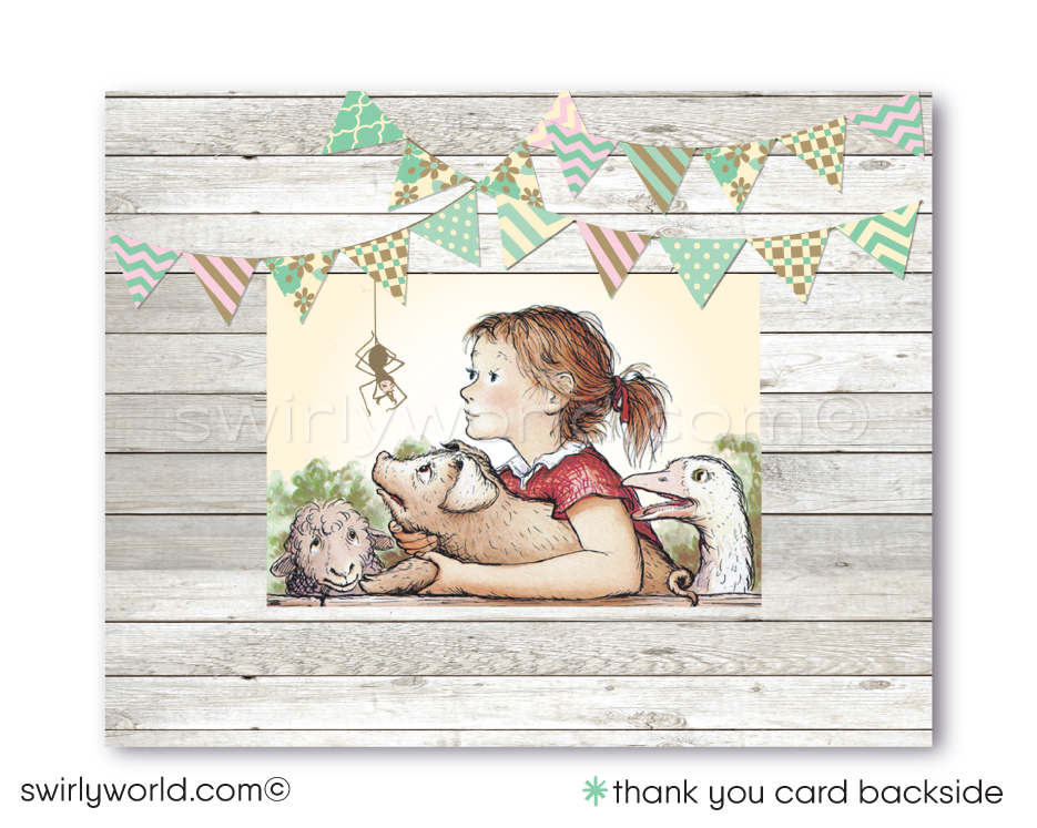 Embrace the charm of a timeless classic with our Charlotte's Web Baby Shower Digital Downloadable Set, designed to celebrate the upcoming arrival of your little one with a barnyard theme. This collection captures the spirit of the beloved characters from E.B. White's iconic tale, including Wilbur the Pig, Fern, Templeton, and Charlotte the Spider, offering a unique and nostalgic touch to your baby shower.