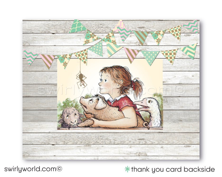 Charlotte's Web Baby Shower Invitation and Thank You Card Digital Download Bundle