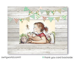 Vintage Charlotte's Web Baby Shower Invitation Set - Classic Barnyard Theme with Envelopes & Thank You Cards