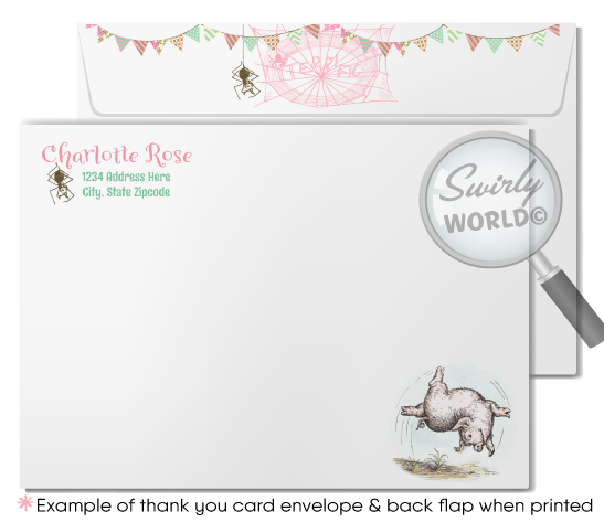 Vintage Charlotte's Web Baby Shower Invitation Set - Classic Barnyard Theme with Envelopes & Thank You Cards