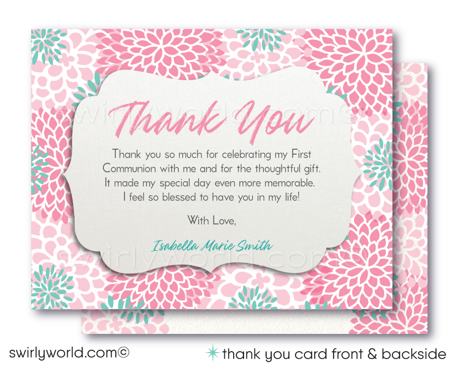 Vintage Floral First Holy Communion Digital Invitation - Editable Watercolor Design for Baptism & Confirmation