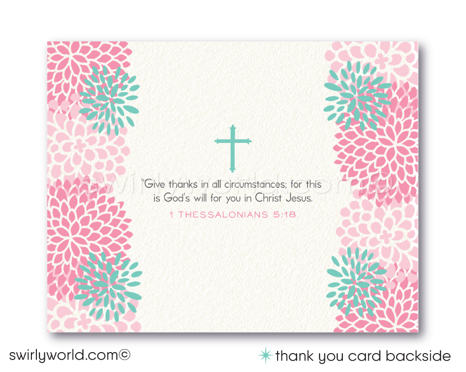 Vintage Floral First Holy Communion Printed Invitation - Editable Design for Baptism & Confirmation