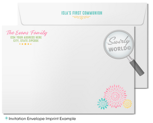 Watercolor Botanical Floral First 1st Holy Communion Invitations and Thank You Cards for Girls