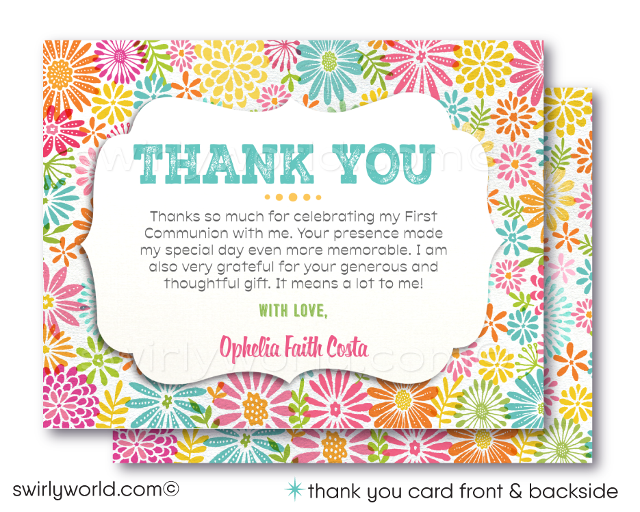 Beautiful Spring Floral Watercolor First 1st Holy Communion Invitation Digital Download