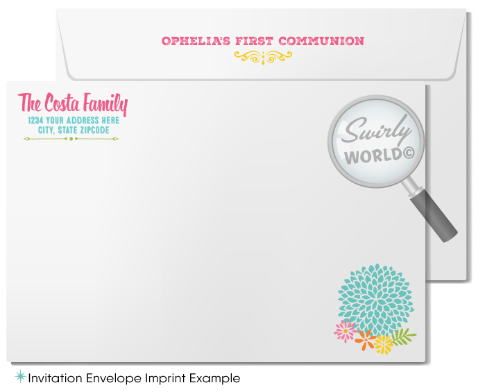 Beautiful Spring Floral Watercolor First 1st Holy Communion Invitation Digital Download