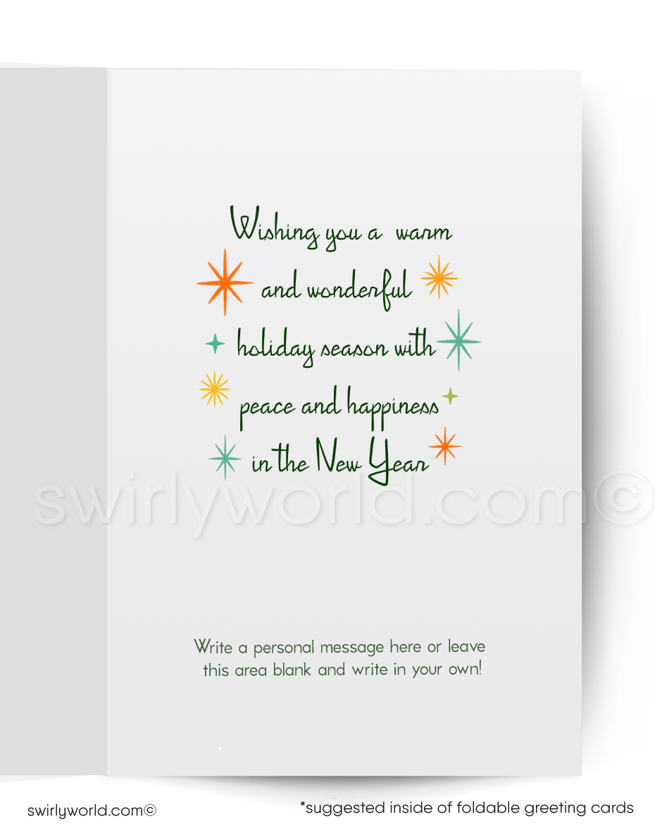 Greeting card with decorative candles and 'Holiday Greetings' text on a beige background