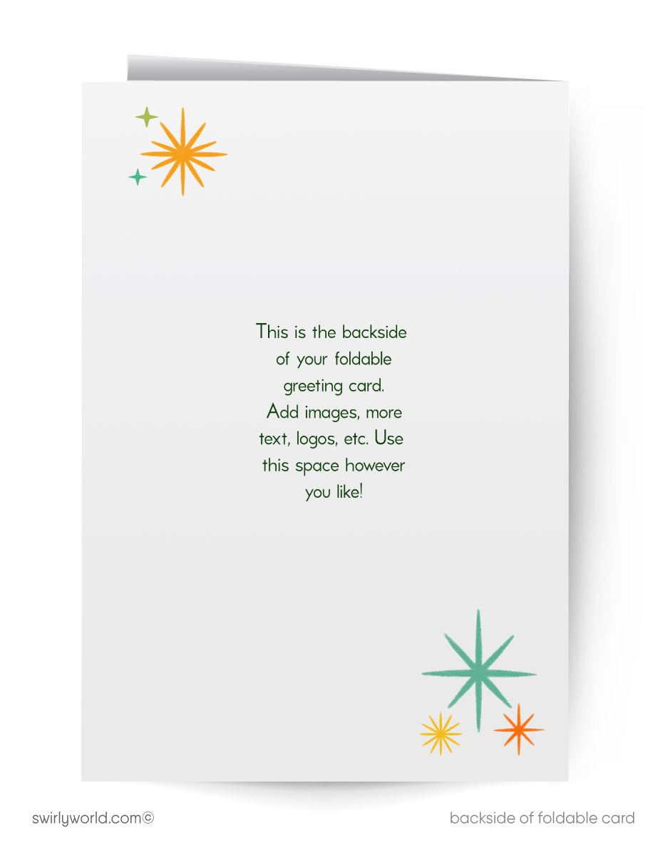 Backside of a foldable greeting card with decorative stars and text instructions.