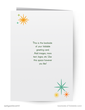 Backside of a foldable greeting card with decorative stars and text instructions.