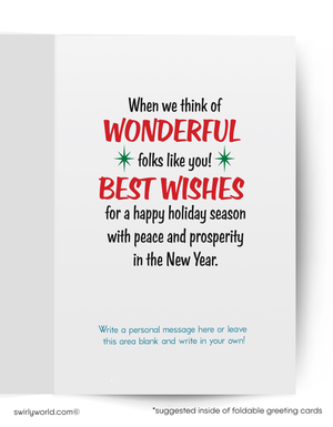 Holiday greeting card with text and space for a personal message on a white background