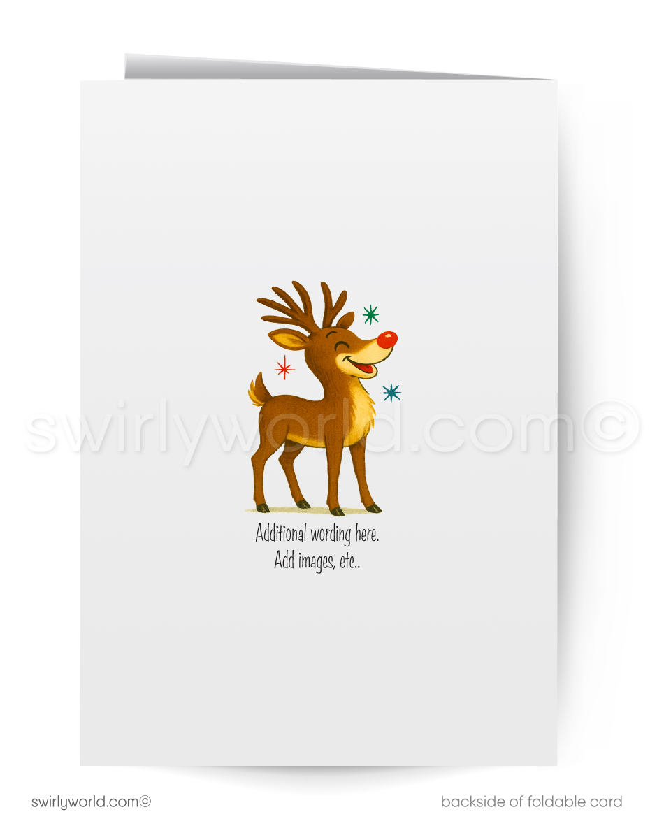 Greeting card with a reindeer illustration on a white background