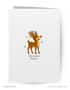 Greeting card with a reindeer illustration on a white background