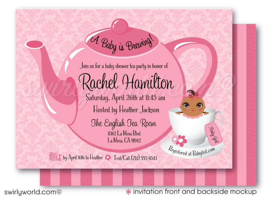 Tickled Pink "It's a Girl" Tea Party Printed Baby Shower Invitations & Envelopes